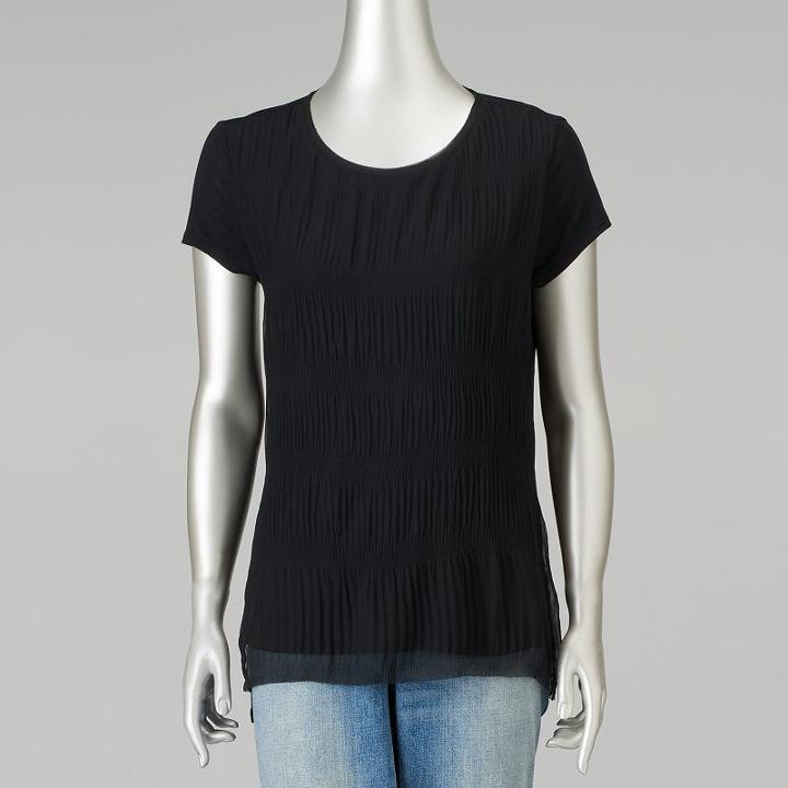 Women's Simply Vera Vera Wang Textured Mixed-media Top, Size: Xl, Black