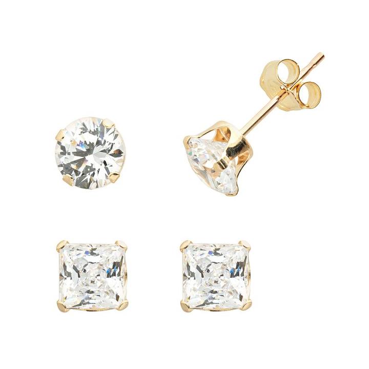 Renaissance Collection 10k Gold 2-ct. T.w. Stud Earring Set - Made With Swarovski Cubic Zirconia, Women's, White