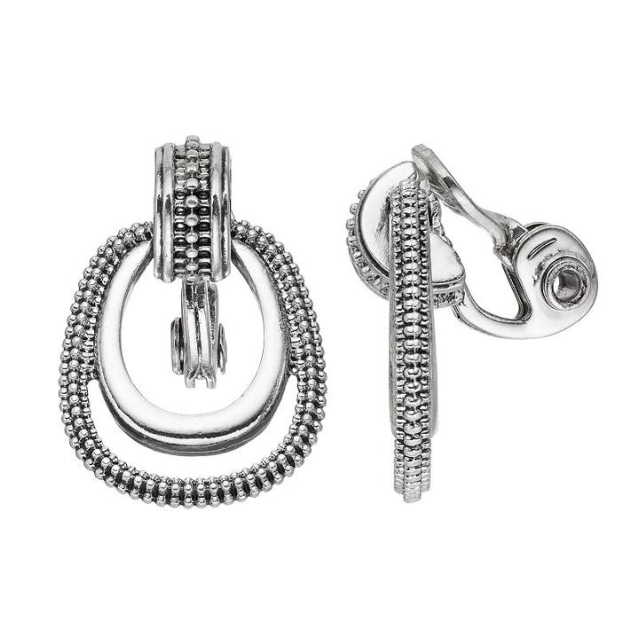 Napier Beaded Nickel Free Clip On Door Knocker Earrings, Women's, Silver