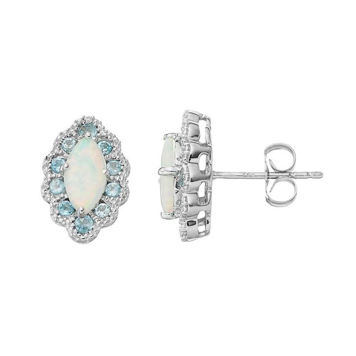 Sterling Silver Lab-created Opal & Blue Topaz Marquise Stud Earrings, Women's