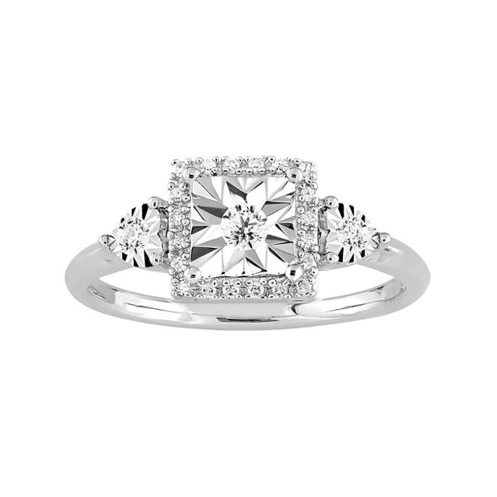 Sterling Silver 1/6 Carat T.w. Diamond Square Halo Ring, Women's, Size: 9, White