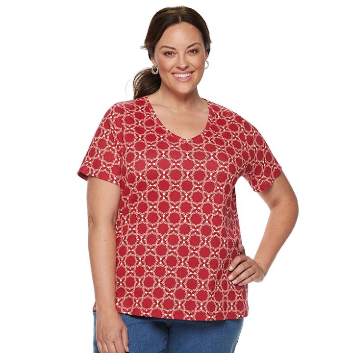 Plus Size Croft & Barrow&reg; Essential V-neck Tee, Women's, Size: 4xl, Med Red