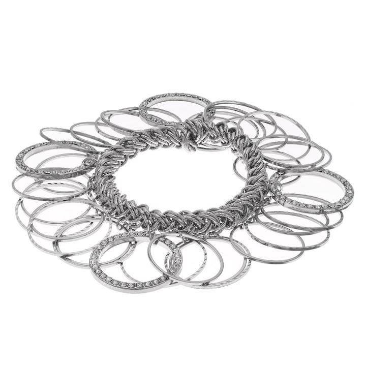 Pave Circle Shaky Stretch Bracelet, Women's, Silver