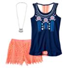 Girls 7-16 Crochet Back Tank Top & Crochet Shorts Set With Necklace, Size: Large, Blue