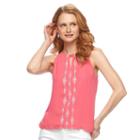 Women's Apt. 9&reg; Embroidered Keyhole Tank, Size: Large, Med Pink