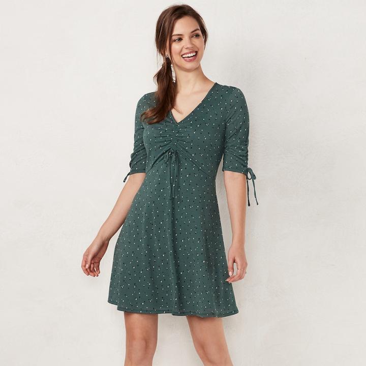 Women's Lc Lauren Conrad Print Fit & Flare Dress, Size: Medium, Green