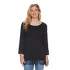 Women's Sonoma Goods For Life&trade; Fringe-hem Scoopneck Sweater, Size: Xs, Black