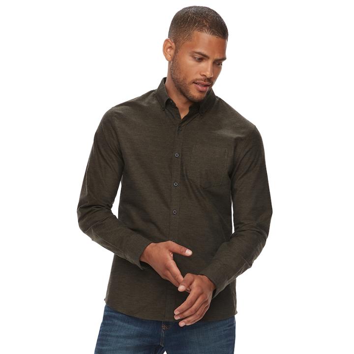 Men's Marc Anthony Slim-fit Solid Stretch Woven Button-down Shirt, Size: Large, Green