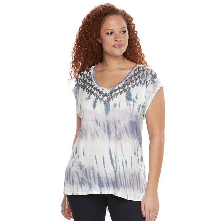 Plus Size Rock & Republic&reg; Sequin Tie-dye Tee, Women's, Size: 1xl, White Oth