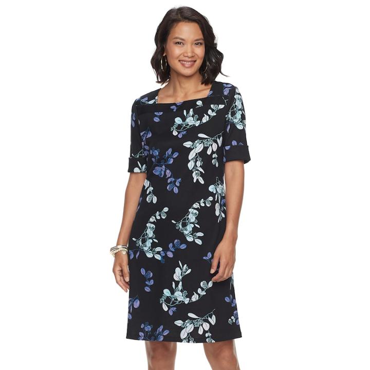 Women's Croft & Barrow&reg; Print Squareneck Sheath Dress, Size: Medium, Blue