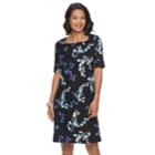 Women's Croft & Barrow&reg; Print Squareneck Sheath Dress, Size: Medium, Blue