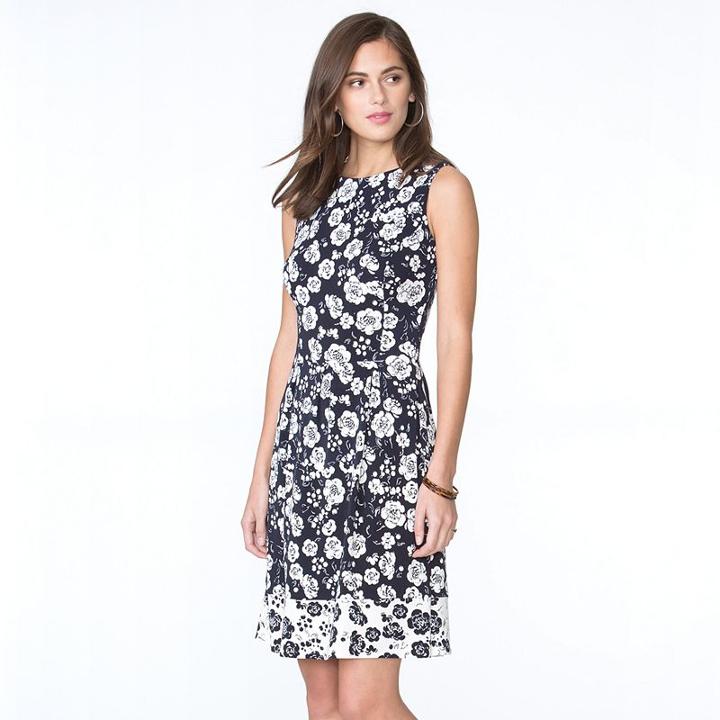 Women's Chaps Floral Fit & Flare Dress, Size: Large, Blue (navy)