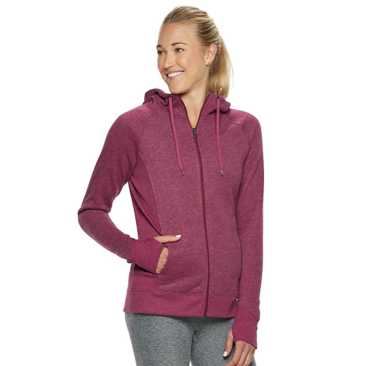 Women's Tek Gear&reg; Fleece Hooded Thumb Hole Jacket, Size: Xl, Dark Red