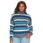 Plus Size Chaps Striped Mockneck Sweater, Women's, Size: 2xl, Blue