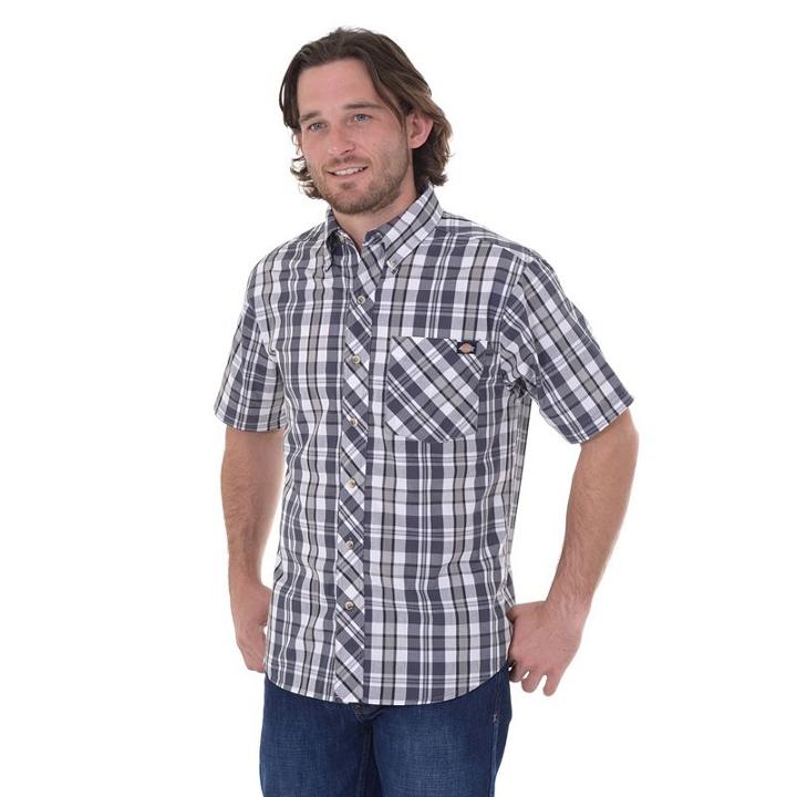 Men's Dickies Relaxed-fit Plaid Button-down Shirt, Size: Large, Grey