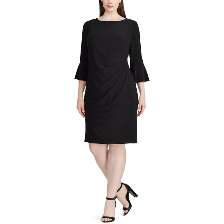 Plus Size Chaps Ruched Velvet Sheath Dress, Women's, Size: 24 W, Black