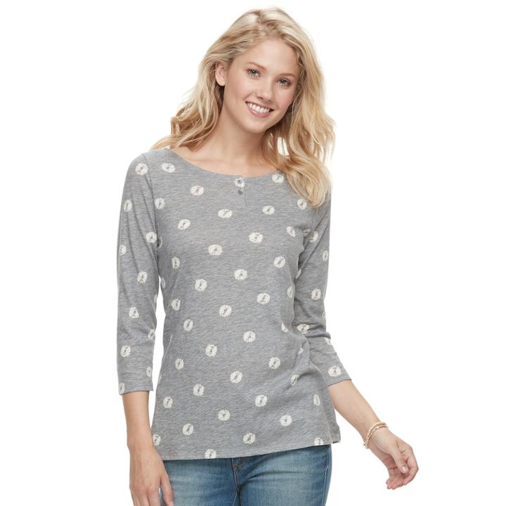 Women's' Sonoma Goods For Life&trade; 2-button Printed Tee, Size: Xl, Dark Grey