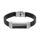 Men's Stainless Steel & Black Leather Carbon Fiber Bracelet, Size: 8.5