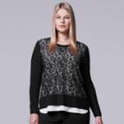 Plus Size Simply Vera Vera Wang Lace Crewneck Top, Women's, Size: 3xl, Black