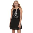 Juniors' Speechless Tie Front Embroidered Shift Dress, Teens, Size: Small, Grey (charcoal)
