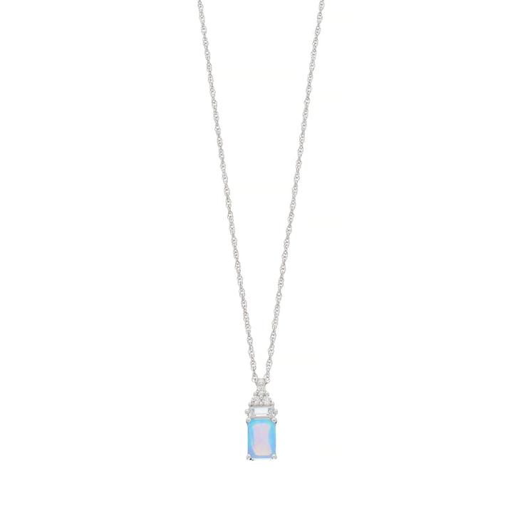 Sterling Silver Lab-created Blue Opal And Lab-created White Sapphire Pendant, Women's, Size: 18