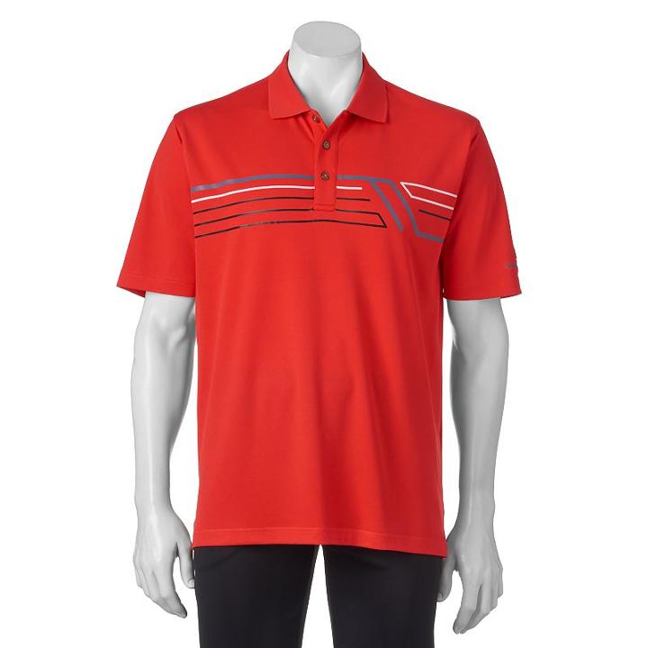 Men's Pebble Beach Classic-fit Chest-striped Performance Golf Polo, Size: Small, Dark Red