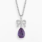 Sterling Silver Amethyst And Diamond Accent Bow Pendant, Women's, Size: 18, Purple