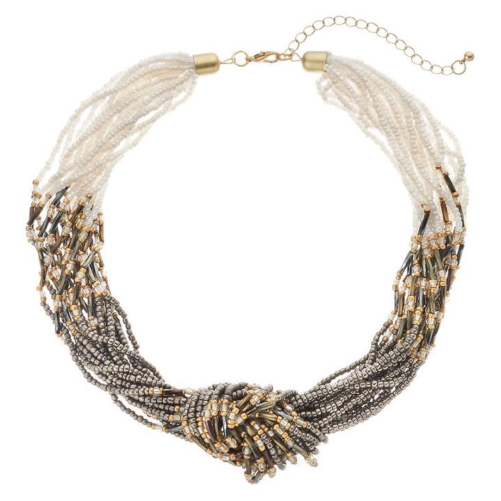 Gs By Gemma Simone Gray Seed Bead Knotted Chunky Necklace, Women's, Size: 15, Multicolor