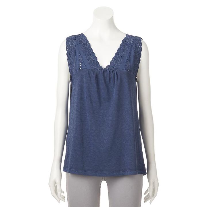Women's Sonoma Goods For Life&trade; Lace Trim Tank, Size: Xxl, Dark Blue