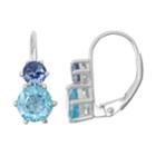 Sterling Silver Swiss Blue Topaz & Lab-created Sapphire Double Drop Earrings, Women's