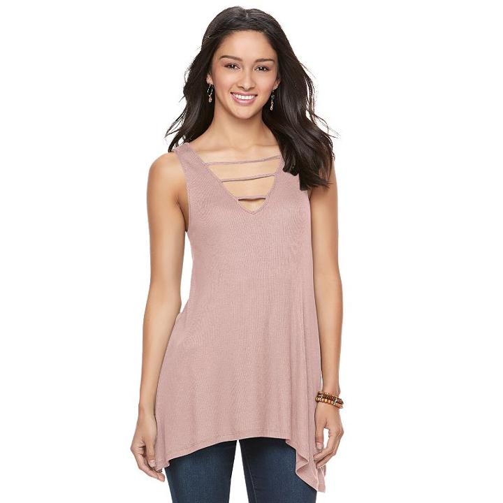 Juniors' Mudd&reg; Shark-bite Ladder Tunic Tank, Girl's, Size: Xl, Light Pink