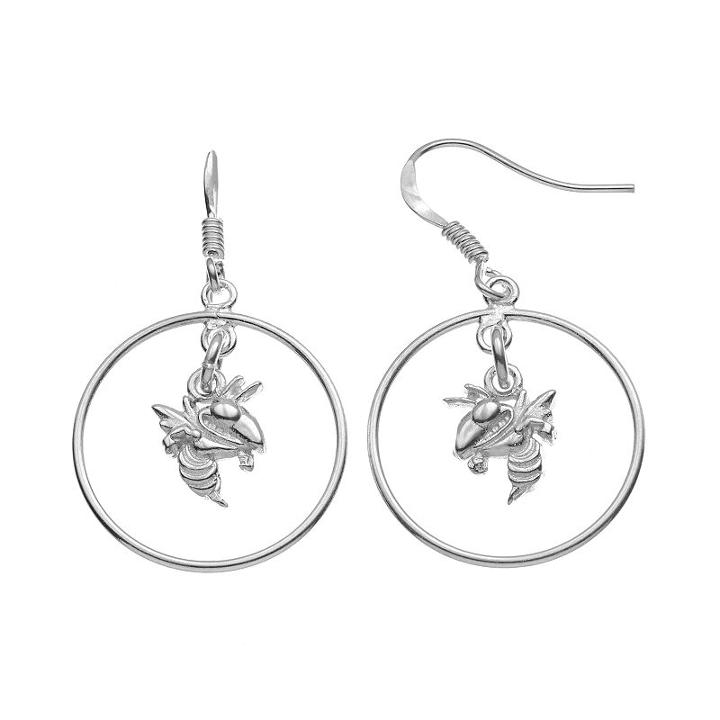 Dayna U Georgia Tech Yellow Jackets Sterling Silver Logo Charm Hoop Drop Earrings, Women's, Grey