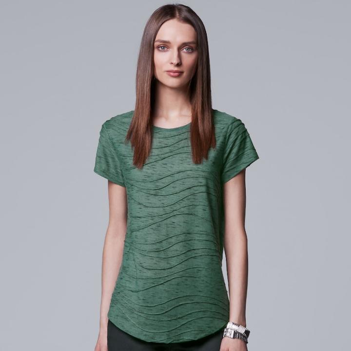 Petite Simply Vera Vera Wang Windy Jacquard Tee, Women's, Size: L Petite, Med Green