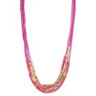 Layered Pink Sequin & Seed Bead Necklace, Women's, Med Pink