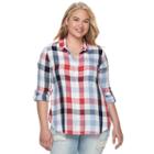 Juniors' Plus Size So&reg; Plaid High-low Shirt, Girl's, Size: 1xl, Med Red