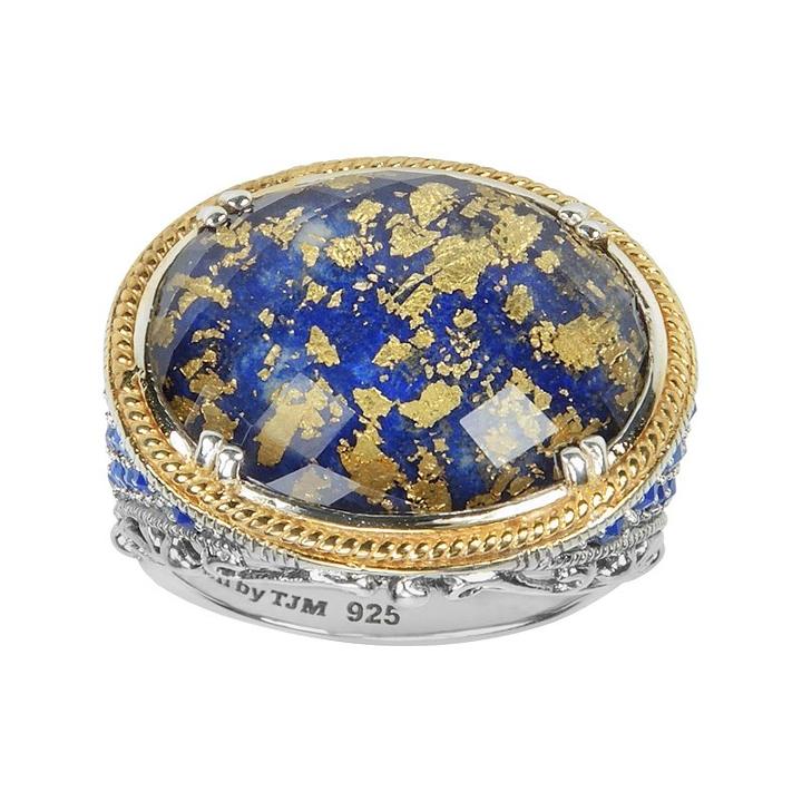 Lavish By Tjm 14k Gold Over Silver And Sterling Silver Lapis And Crystal Doublet Ring, Women's, Size: 6, Blue