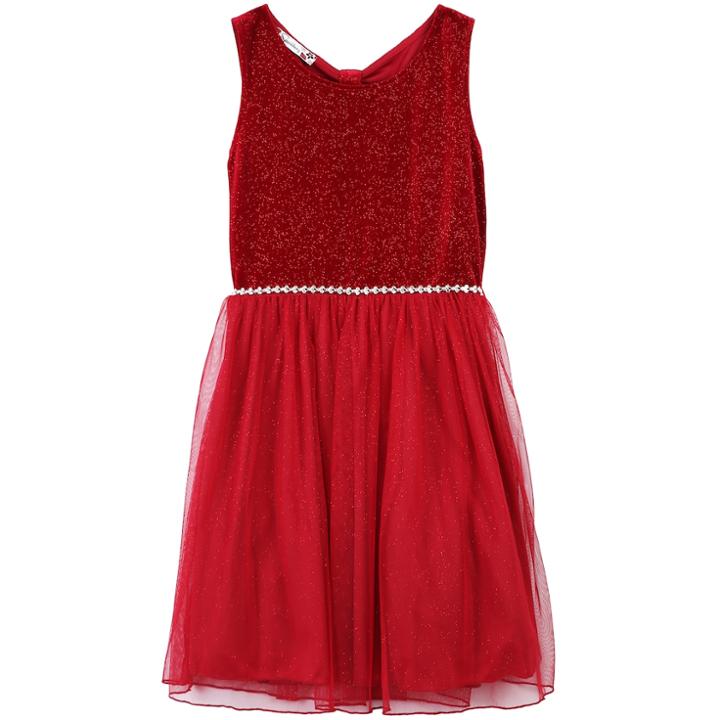 Girls 7-16 & Plus Size Speechless Glitter Bow-back Dress, Size: 16, Dark Red