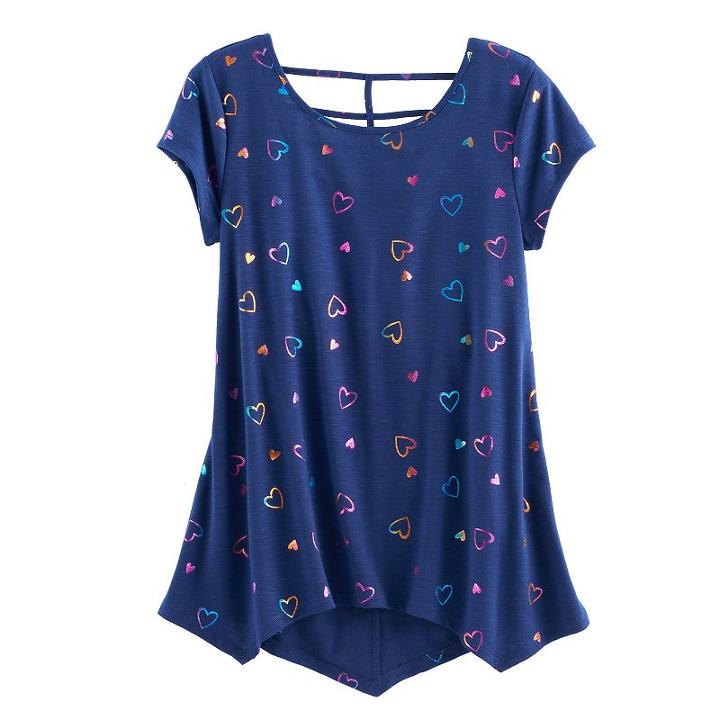 Girls 7-16 & Plus Size So&reg; Patterned Cageback Handkerchief Hem Legging Tee, Size: 16, Brt Orange