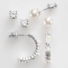 Silver-tone Simulated Crystal And Simulated Pearl Stud And Hoop Earring Set, Women's, White