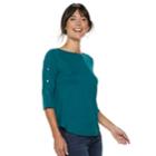 Women's Apt. 9&reg; Faux-button Boatneck Tee, Size: Xxl, Dark Blue
