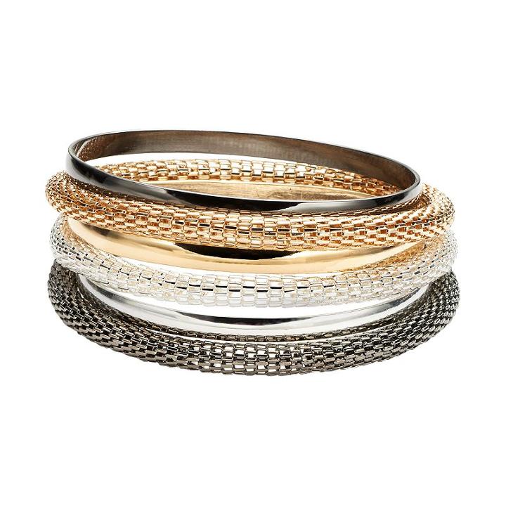 Plus Size Tri Tone Mesh Bangle Bracelet Set, Women's, Multicolor