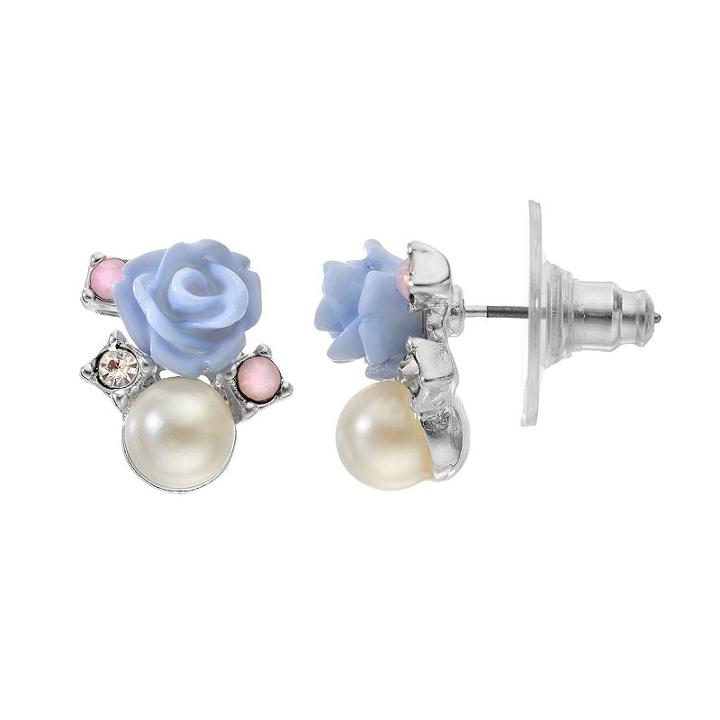 Lc Lauren Conrad Blue Flower & Simulated Pearl Cluster Stud Earrings, Women's
