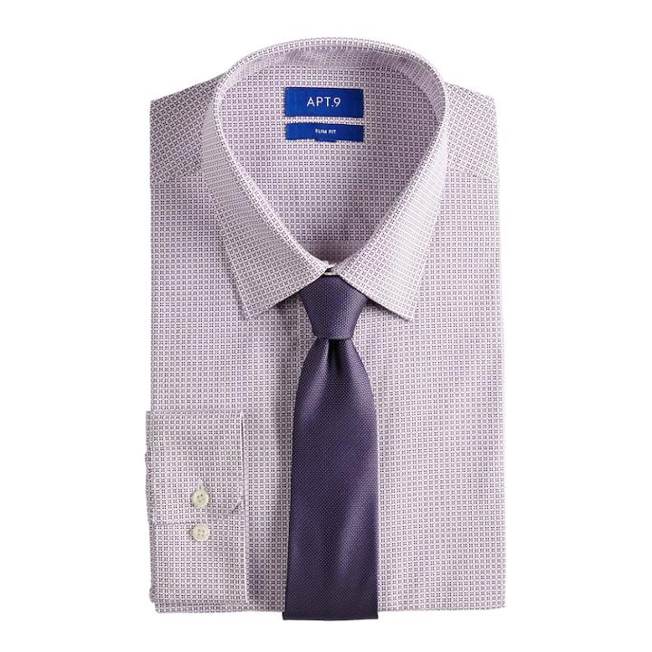 Men's Apt. 9&reg; Slim-fit Dress Shirt & Tie Set, Size: L-36/37, Med Purple