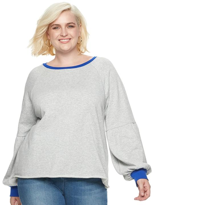 Plus Size Popsugar Colorblock Balloon-sleeve Sweatshirt, Women's, Size: 1xl, Grey