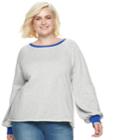 Plus Size Popsugar Colorblock Balloon-sleeve Sweatshirt, Women's, Size: 1xl, Grey