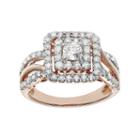Simply Vera Vera Wang 14k Rose Gold 1 Carat T.w. Certified Diamond Square Halo Engagement Ring, Women's, Size: 5.50, White