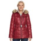 Women's Halitech Faux-fur Trim Hooded Puffer Jacket, Size: Medium, Red