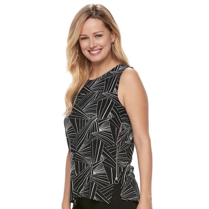 Women's Apt. 9&reg; Zipper Accent Tank, Size: Large, Black