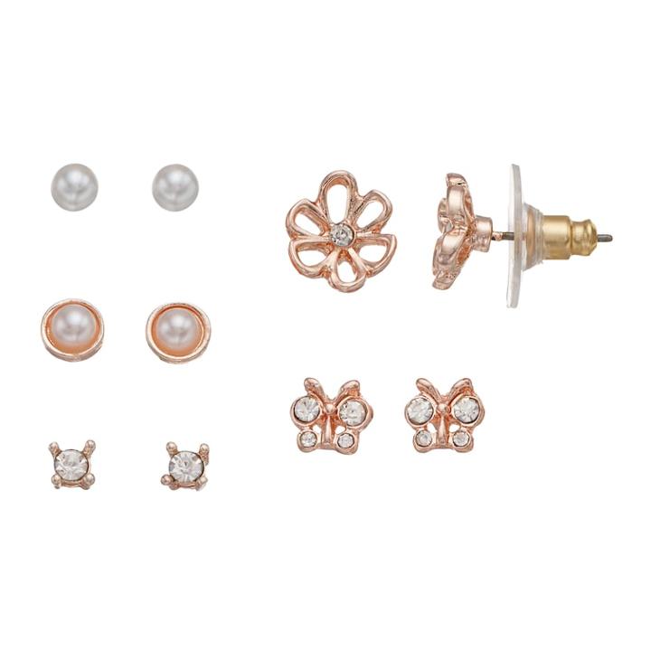 Lc Lauren Conrad Butterfly & Flower Nickel Free Stud Earring Set, Women's, White