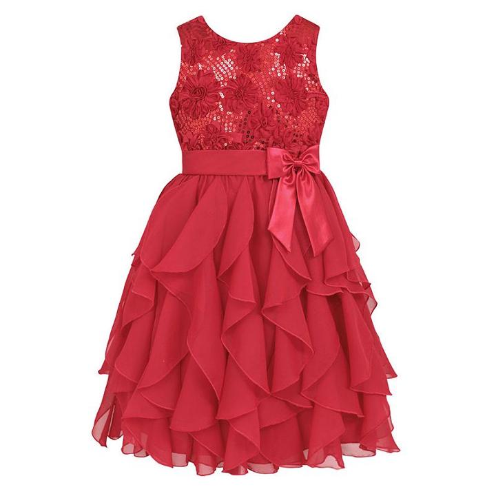 Girls 7-16 & Plus Size American Princess Floral Sequin Soutache Ruffle Dress, Girl's, Size: 18 1/2, Med Red